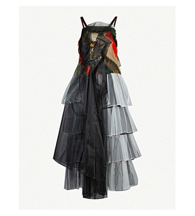 Shop Quetsche Deconstructed Layered Tulle Mid Dress In Black/multi
