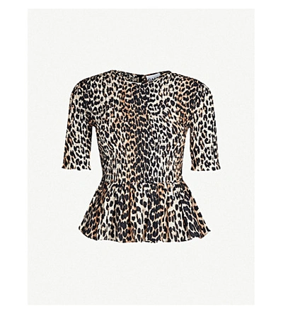 Shop Ganni Leopard-print Cotton And Silk-blend Blouse