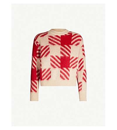 Shop Sandro Ginn Checked Stretch-knit Jumper In Red