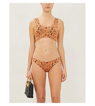 Shop Hunza G Angela Tied-front Mid-rise Bikini In Metallic Copper Leopard