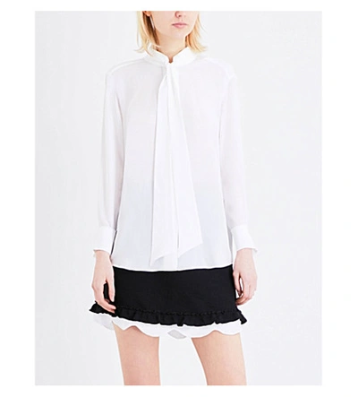 Shop Sandro Pussybow Silk Blouse In White