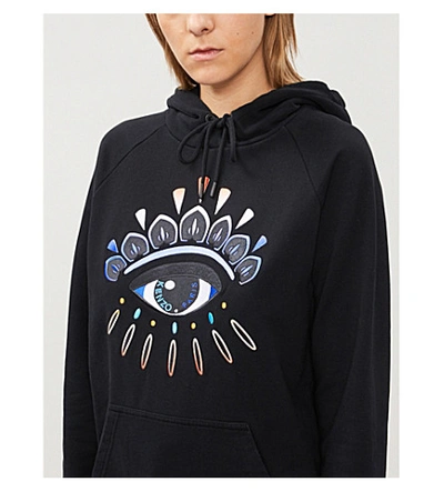 Shop Kenzo Evil Eye-embroidered Cotton-jersey Hoody In Black