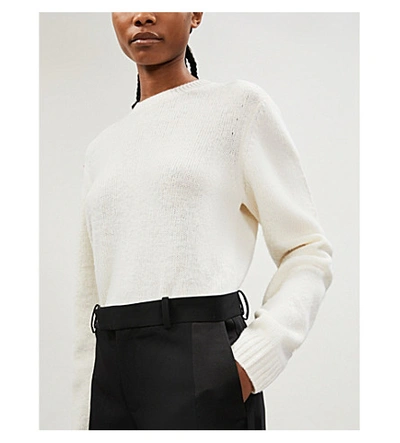 Shop Bottega Veneta Relaxed-fit Round-neck Brushed Wool Jumper In Off White