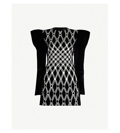 Shop David Koma Structured Embroidered Velvet Mini Dress In Black/silver