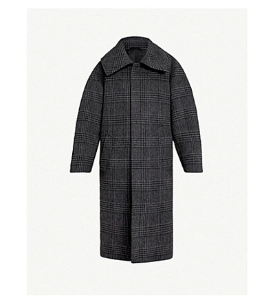 Shop Balenciaga Incognito Checked Wool-blend Coat In Anthracite