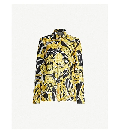 Shop Versace Baroque-print Silk Shirt In Gold Print