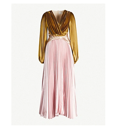 Shop Peter Pilotto Contrast-panel Pleated Metallic Satin-crepe Gown In Multi