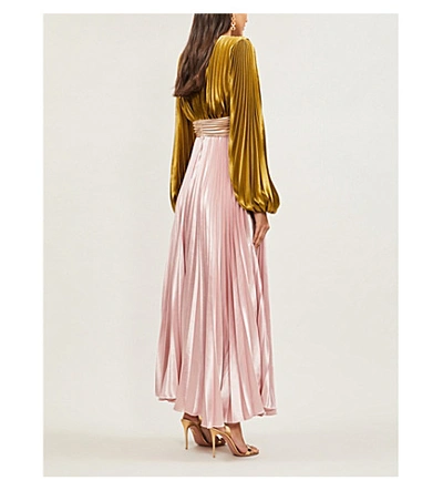Shop Peter Pilotto Contrast-panel Pleated Metallic Satin-crepe Gown In Multi