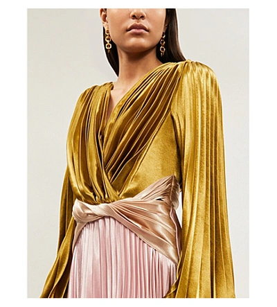 Shop Peter Pilotto Contrast-panel Pleated Metallic Satin-crepe Gown In Multi