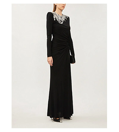 Shop Alexander Mcqueen Crystal-embellished Crepe Gown In Black