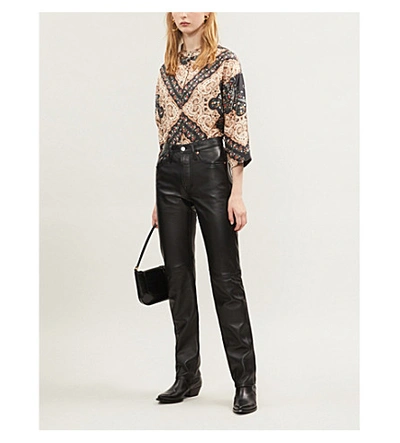 Shop Sandro Paisley And Floral-print Silk-satin Blouse In Black
