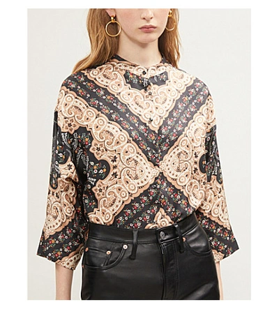 Shop Sandro Paisley And Floral-print Silk-satin Blouse In Black