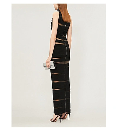 Shop Balmain Turtleneck Sheer-panelled Ribbed Stretch-crepe Maxi Dress In Noir