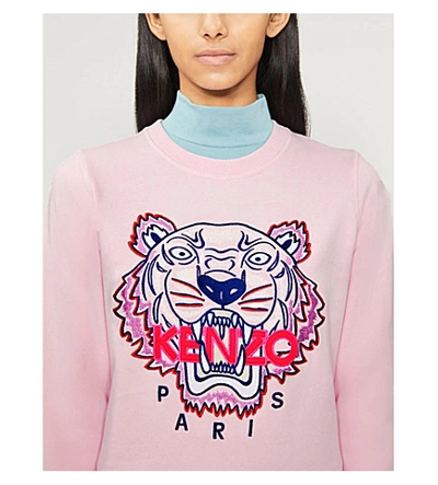 Shop Kenzo Tiger-embroidered Cotton-jersey Sweatshirt In Pastel Pink