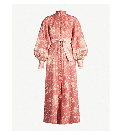 Shop Zimmermann Veneto Floral-print Linen Dress In Red Paisley