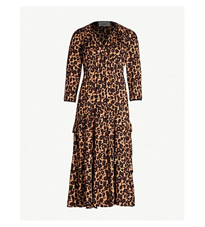 Shop Ba&sh Tracy Leopard-print Crepe Midi Dress In Camel