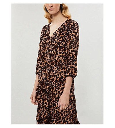 Shop Ba&sh Tracy Leopard-print Crepe Midi Dress In Camel