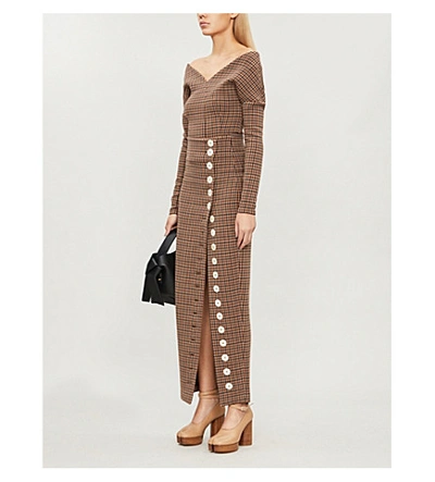 Shop Awake Monroe High-waist Checked Wool-blend Midi Skirt In Beige/brown