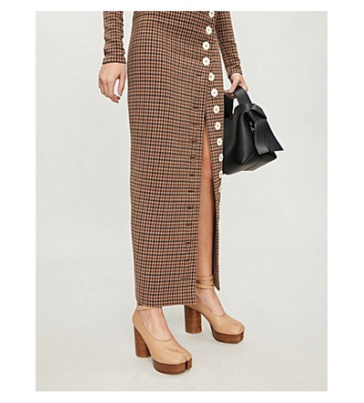 Shop Awake Monroe High-waist Checked Wool-blend Midi Skirt In Beige/brown