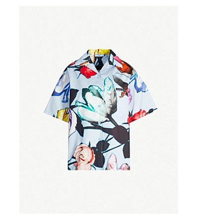 Shop Prada Floral-print Regular-fit Cotton Shirt In Heavenly