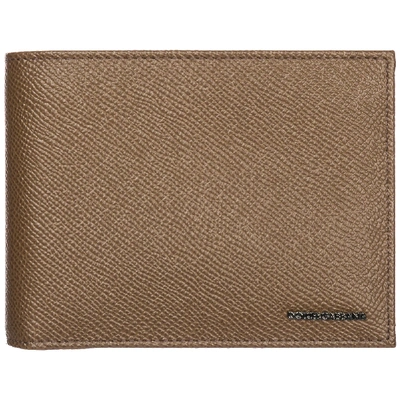 Shop Dolce & Gabbana Genuine Leather Wallet Credit Card Bifold In Nocciola