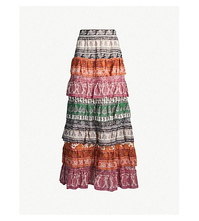 Shop Zimmermann Amari Cotton-and-silk Blend Crepe Midi Skirt In Spliced