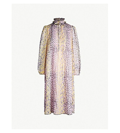 Shop Ganni Leopard-print Pleated Crepe Midi Dress In Phantom