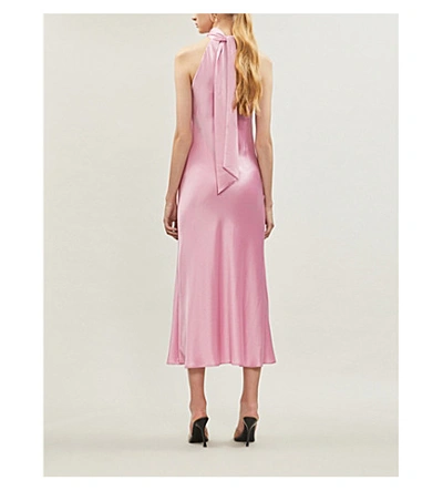 Shop Galvan Sienna Halterneck Satin Midi Dress In Rose