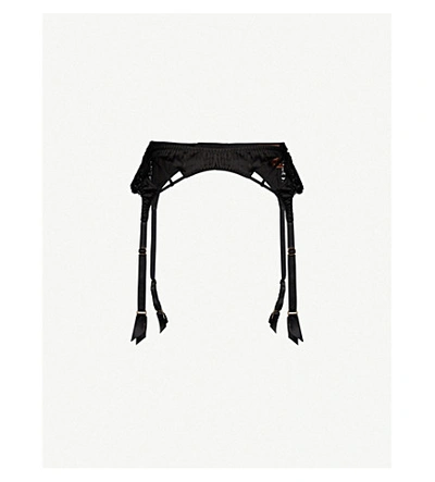 Shop Coco De Mer Seraphine Silk-satin And Lace Suspender Belt In Black