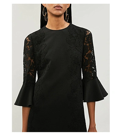 Shop Valentino Lace-sleeve Wool And Silk-blend Shift Dress In Nero