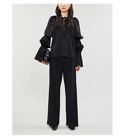 Shop Khaite Cortez Ruffled Satin Blouse In Black