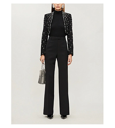 Shop Givenchy Crystal-embellished Cropped Wool Jacket In Black