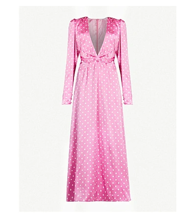 Shop Alessandra Rich Polka-dot Silk Maxi Dress In Pink