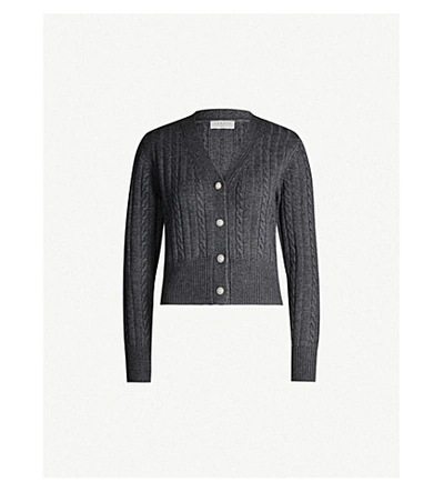 Shop Sandro Cable-knit Wool-blend Cardigan In Grey