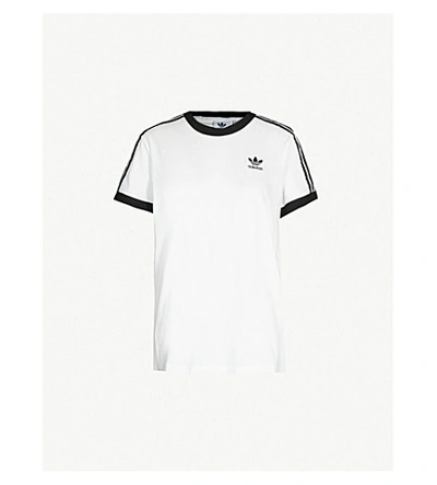 Shop Adidas Originals Striped Cotton-jersey T-shirt In White