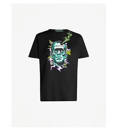 Shop Prada Frankenstein Graphic-print Cotton-jersey T-shirt In Nero Menta