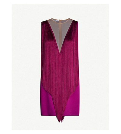 Shop Stella Mccartney Fringed Crepe Mini Dress In Bright Purple