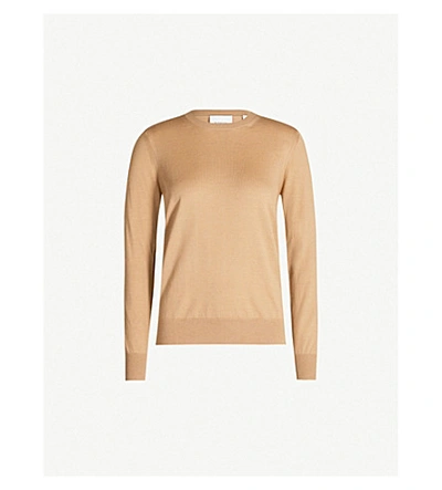 Shop Burberry Bempton Checked-trim Wool Jumper In Camel