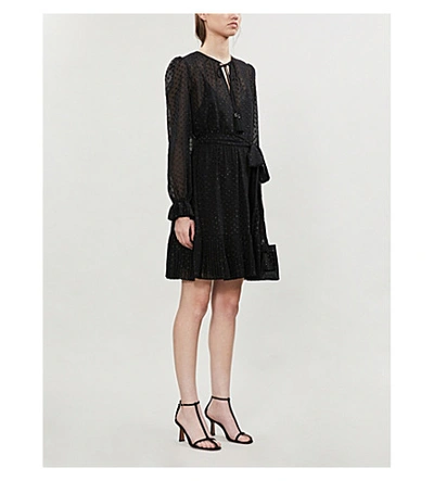 Shop Michael Michael Kors Polka Dot Crepe Mini Dress In Black