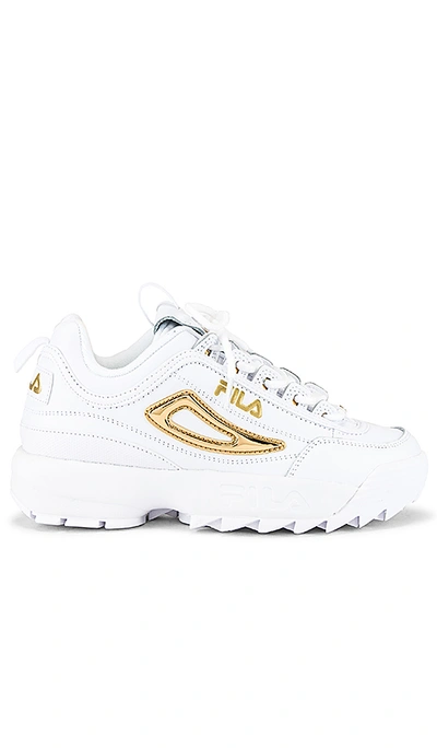 Shop Fila Disruptor 2 Metallic Accent In White, Metallic Gold & White