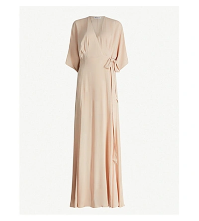 Shop Reformation Winslow Wrap-over Crepe Maxi Dress In Champagne