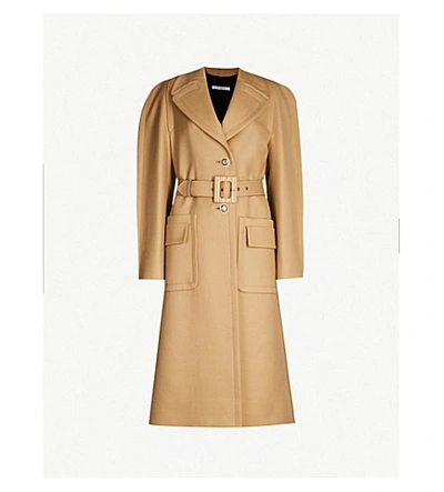 Shop Givenchy Padded-shoulders Notch-lapels Wool-blend Twill Coat In Biege Camel