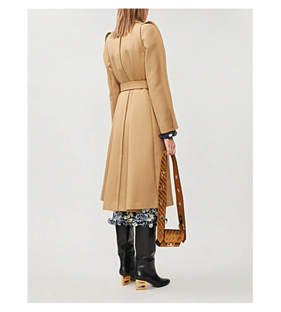 Shop Givenchy Padded-shoulders Notch-lapels Wool-blend Twill Coat In Biege Camel