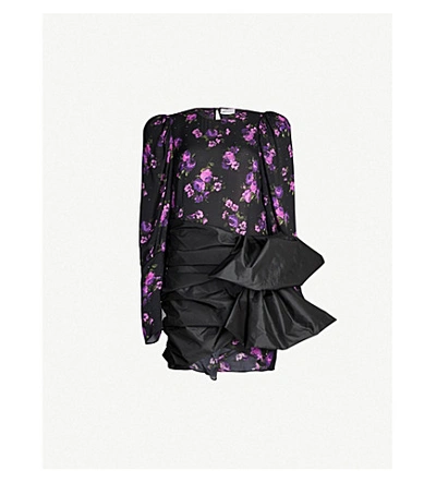 Shop Magda Butrym Matera Floral-print Taffeta-skirt Silk-crepe De Chine Mini Dress In Black