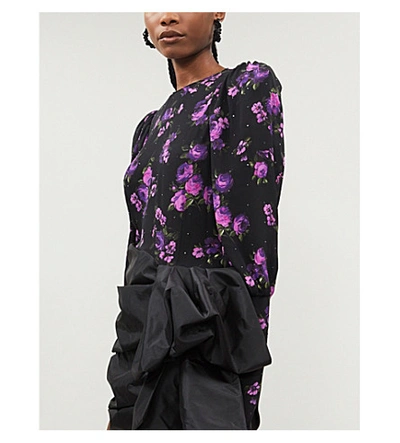 Shop Magda Butrym Matera Floral-print Taffeta-skirt Silk-crepe De Chine Mini Dress In Black