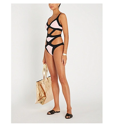 Shop Agent Provocateur Mazzy V-neck Swimsuit In Pink Black