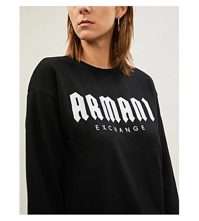 Shop Armani Exchange Logo-embroidered Cotton-blend Sweatshirt In Black White