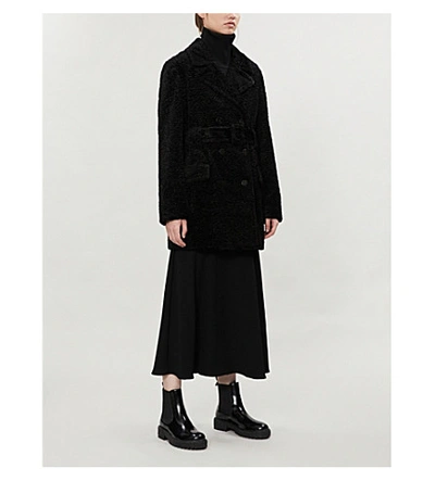 Shop Theory Double-breasted Belted Faux-fur Coat In Black