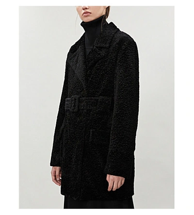 Shop Theory Double-breasted Belted Faux-fur Coat In Black