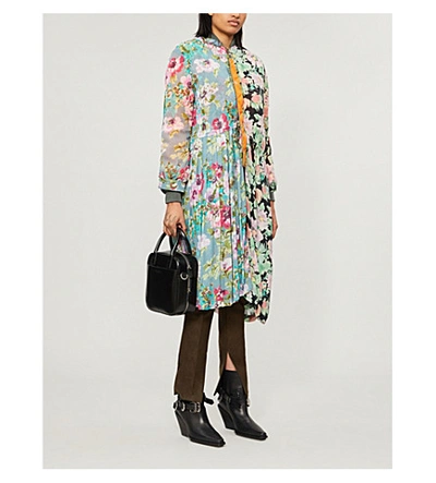 Shop Junya Watanabe Floral-print Pleated Shell And Woven Jacket In Sng X Sax X Blk/pk